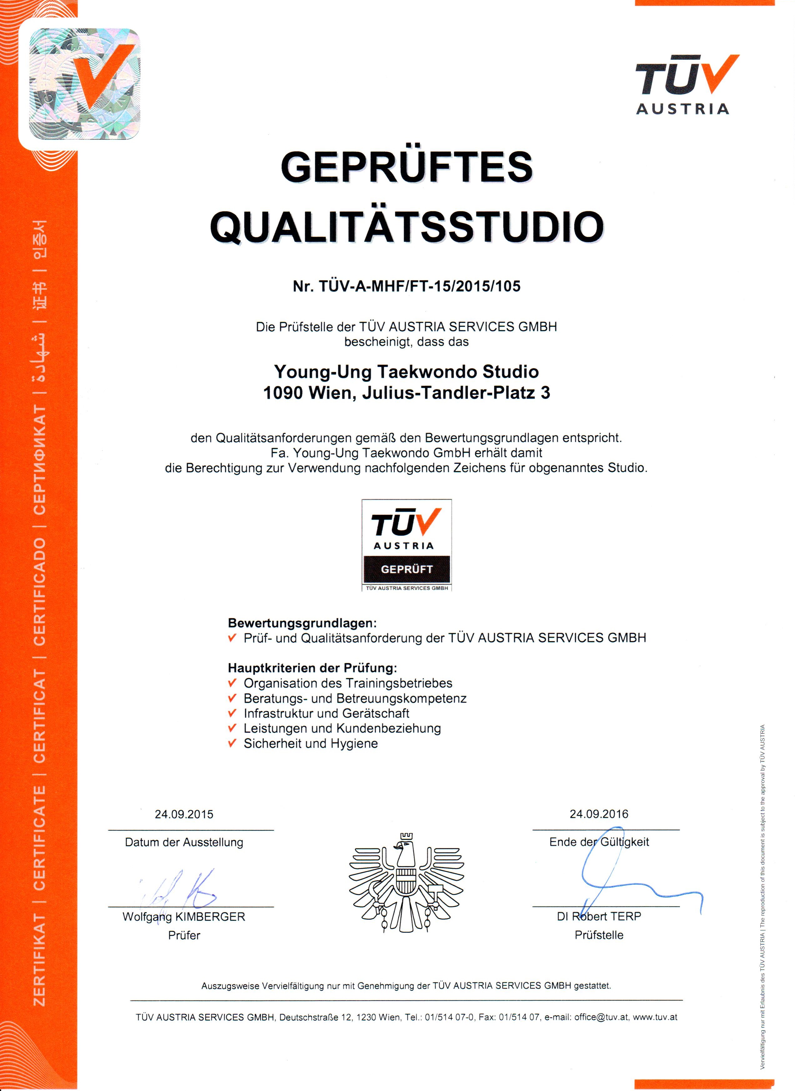 Young-Ung Taekwondo TÜV Zertifikat